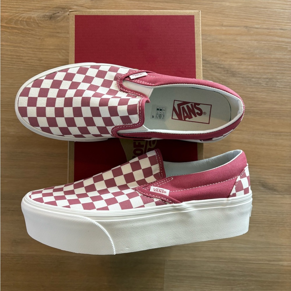 Vans Women's Mauve and White Checkerboard Platform